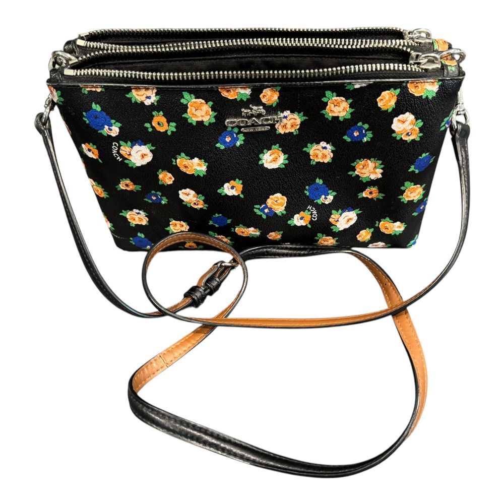 Coach Lyla‎ Tea Rose Floral Double Zip Crossbody in Coated Canvas - Picture 9 of 9